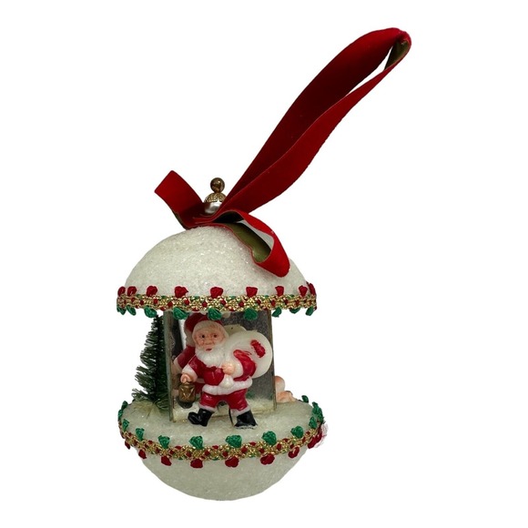Vintage Styrofoam Handmade Christmas Ornament Mirror Santa‎ Tree Deer 4.5" Tall - Picture 1 of 5